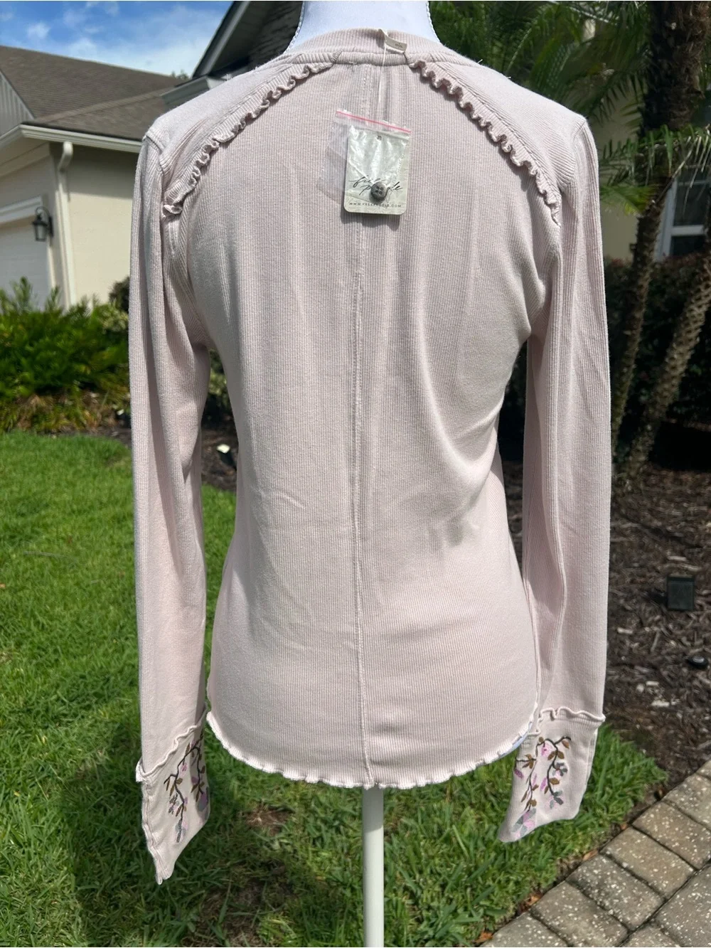 NWT🌷Free People Fleur Embroidered Henley Neck Long Sleeve Top